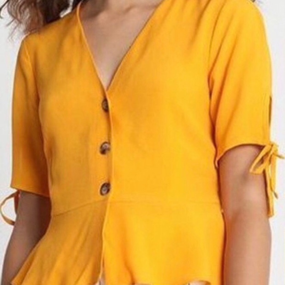 Topshop mustard Bryony front button blouse